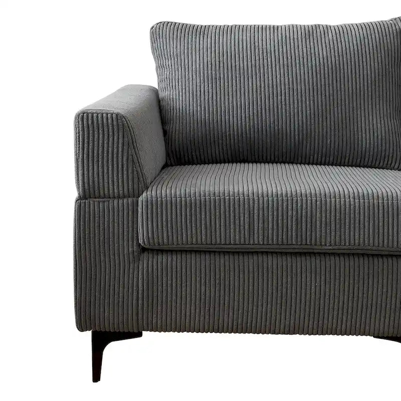 Canapé d'angle réversible 2 places gris / noir / camel en tissu polyester