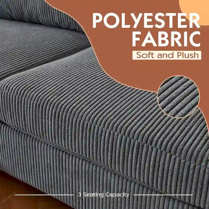 Canapé d'angle réversible 2 places gris / noir / camel en tissu polyester