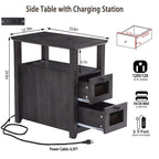 Table d'appoint avec station de recharge – Bûche/Gris/Cerisier/Blanc, 2 tiroirs, Recharge pour 2 personnes, Style fermette