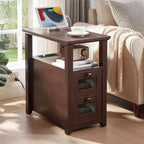 Table d'appoint avec station de recharge – Bûche/Gris/Cerisier/Blanc, 2 tiroirs, Recharge pour 2 personnes, Style fermette