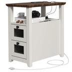 Table d'appoint avec station de recharge – Bûche/Gris/Cerisier/Blanc, 2 tiroirs, Recharge pour 2 personnes, Style fermette