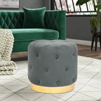 Pouf rond en velours gris/vert/bleu/orange/blanc, base plaquée or, repose-pieds et siège individuel