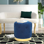 Pouf rond en velours gris/vert/bleu/orange/blanc, base plaquée or, repose-pieds et siège individuel