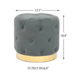Pouf rond en velours gris/vert/bleu/orange/blanc, base plaquée or, repose-pieds et siège individuel