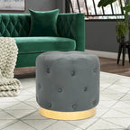 Pouf rond en velours gris/vert/bleu/orange/blanc, base plaquée or, repose-pieds et siège individuel