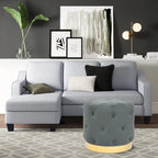 Pouf rond en velours gris/vert/bleu/orange/blanc, base plaquée or, repose-pieds et siège individuel