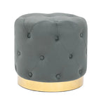 Pouf rond en velours gris/vert/bleu/orange/blanc, base plaquée or, repose-pieds et siège individuel