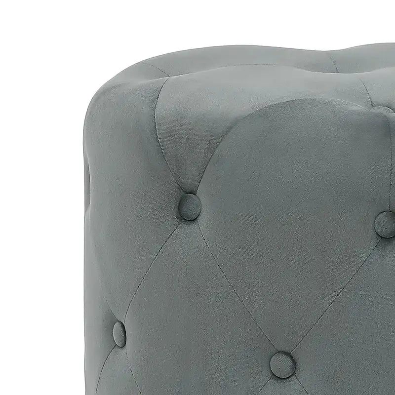 Pouf rond en velours gris/vert/bleu/orange/blanc, base plaquée or, repose-pieds et siège individuel
