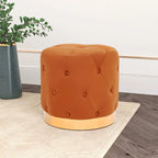 Pouf rond en velours gris/vert/bleu/orange/blanc, base plaquée or, repose-pieds et siège individuel