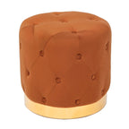 Pouf rond en velours gris/vert/bleu/orange/blanc, base plaquée or, repose-pieds et siège individuel