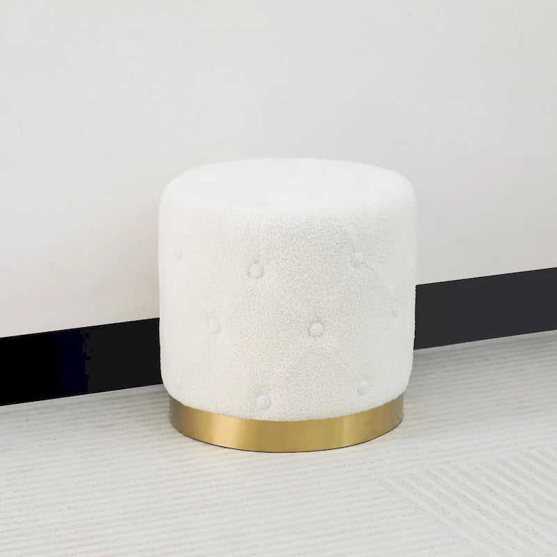 Pouf rond en velours gris/vert/bleu/orange/blanc, base plaquée or, repose-pieds et siège individuel