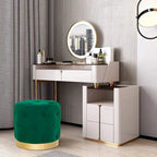 Pouf rond en velours gris/vert/bleu/orange/blanc, base plaquée or, repose-pieds et siège individuel