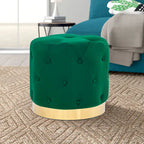 Pouf rond en velours gris/vert/bleu/orange/blanc, base plaquée or, repose-pieds et siège individuel