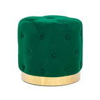 Pouf rond en velours gris/vert/bleu/orange/blanc, base plaquée or, repose-pieds et siège individuel