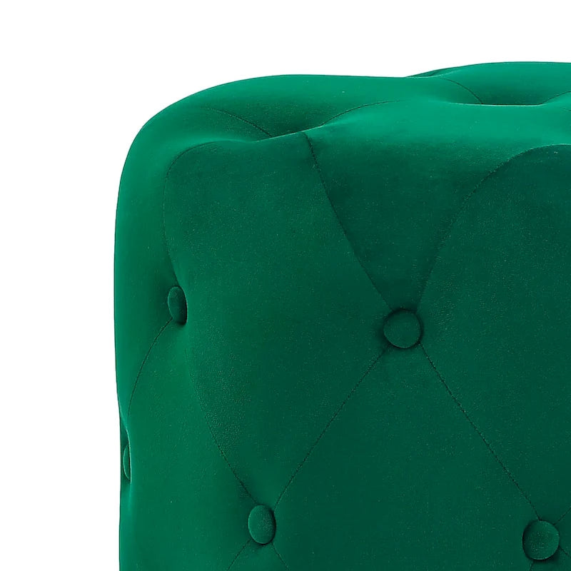 Pouf rond en velours gris/vert/bleu/orange/blanc, base plaquée or, repose-pieds et siège individuel