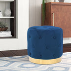 Pouf rond en velours gris/vert/bleu/orange/blanc, base plaquée or, repose-pieds et siège individuel