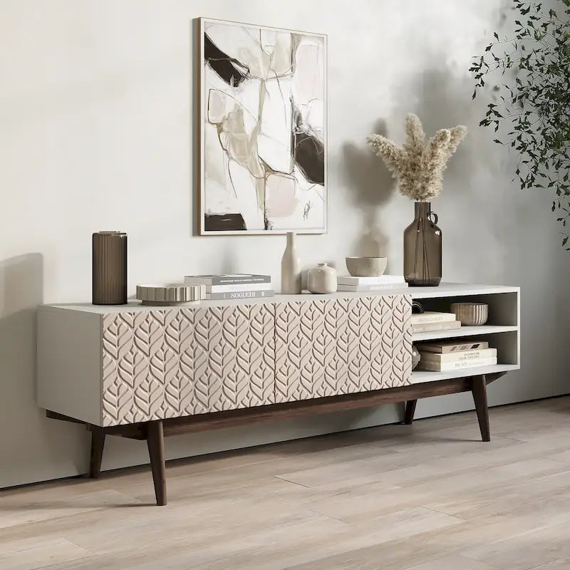Meuble TV, marron/cappuccino/taupe, convient aux téléviseurs jusqu'à 65", largeur 45"/59"/71", pour 1 personne