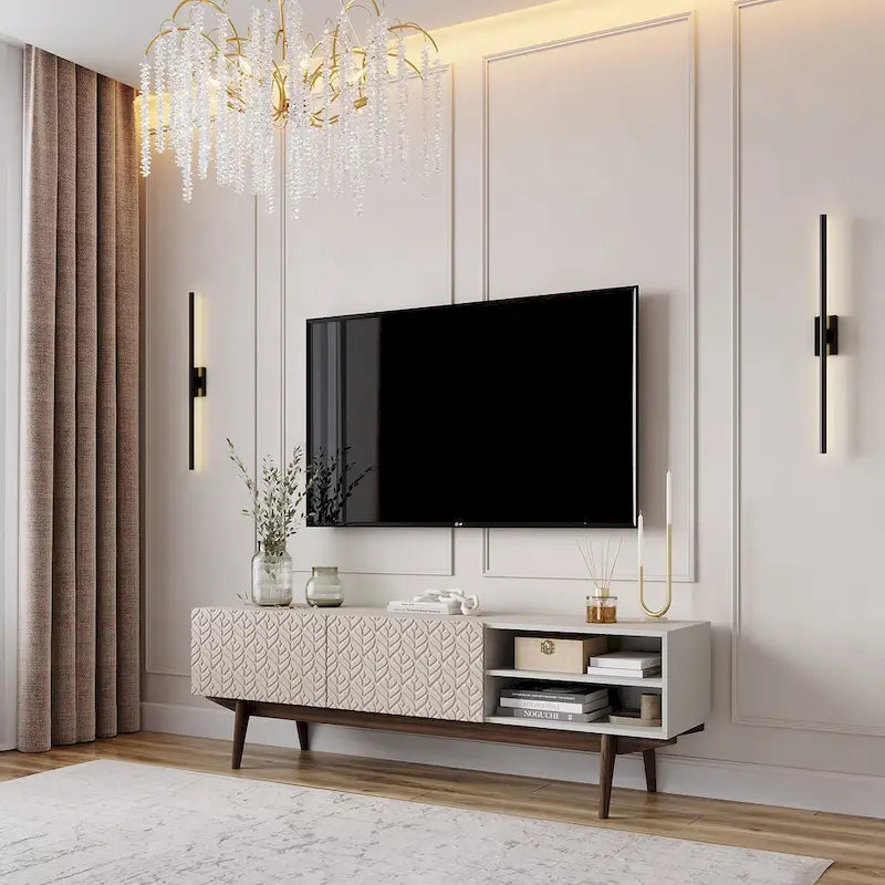 Meuble TV, marron/cappuccino/taupe, convient aux téléviseurs jusqu'à 65", largeur 45"/59"/71", pour 1 personne