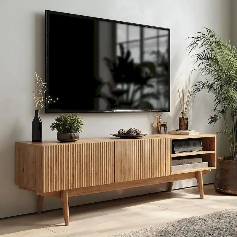 Meuble TV, marron/cappuccino/taupe, convient aux téléviseurs jusqu'à 65", largeur 45"/59"/71", pour 1 personne