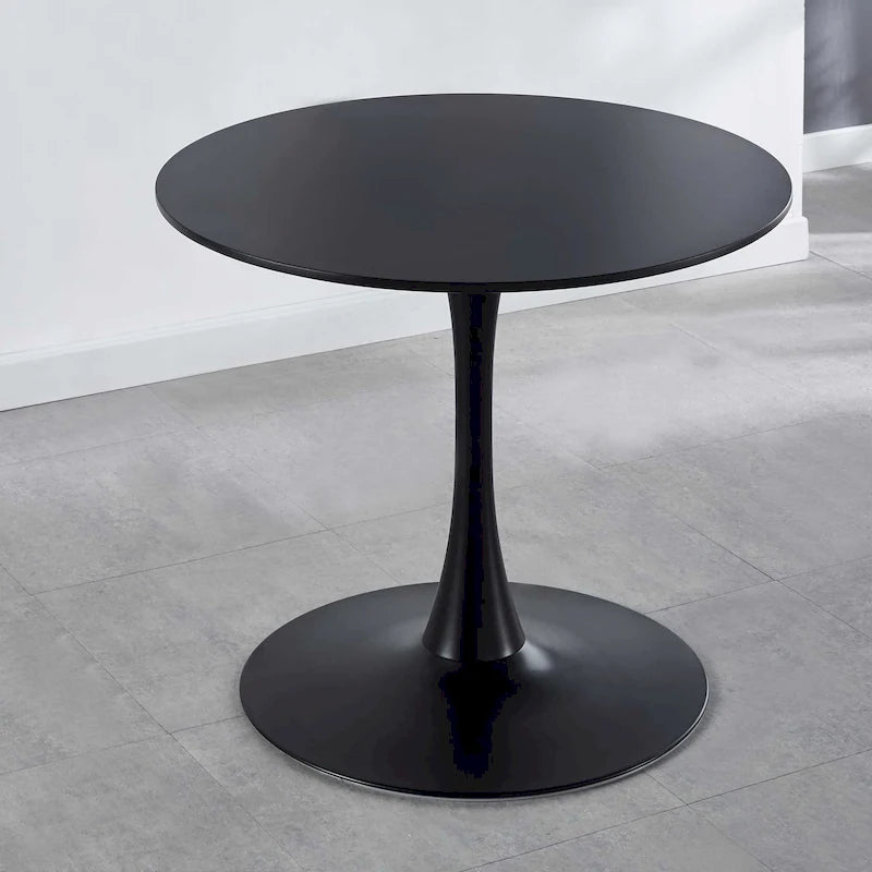 Table de salle à manger ronde à pied central, blanc/noir, style milieu de siècle, 2 à 4 places