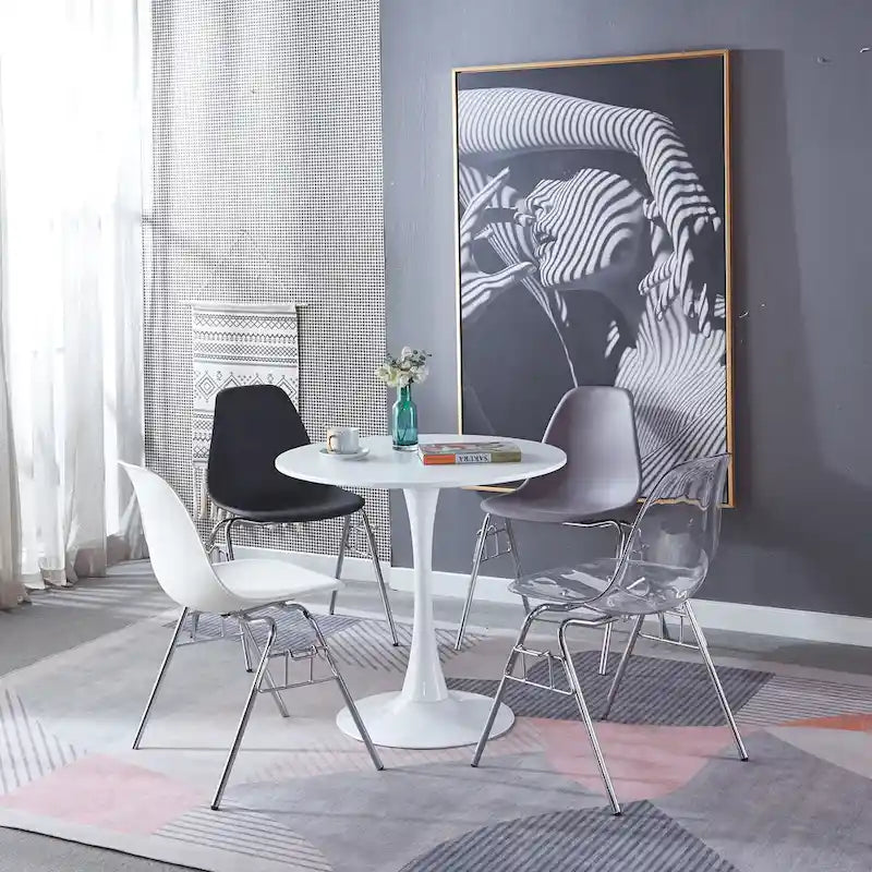 Table de salle à manger ronde à pied central, blanc/noir, style milieu de siècle, 2 à 4 places