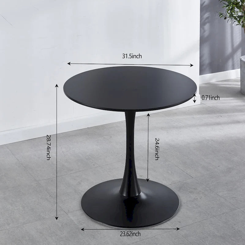 Table de salle à manger ronde à pied central, blanc/noir, style milieu de siècle, 2 à 4 places