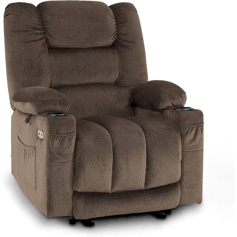 Fauteuil inclinable électrique chauffant et massant en tissu, 1 place – Marron foncé / Gris / Beige / Bleu, Moyen et Grand