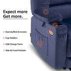 Fauteuil inclinable électrique chauffant et massant en tissu, 1 place – Marron foncé / Gris / Beige / Bleu, Moyen et Grand