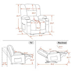 Fauteuil inclinable électrique chauffant et massant en tissu, 1 place – Marron foncé / Gris / Beige / Bleu, Moyen et Grand