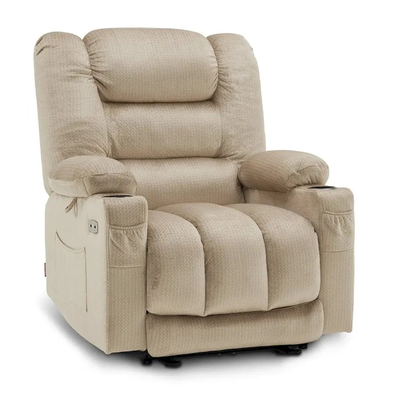 Fauteuil inclinable électrique chauffant et massant en tissu, 1 place – Marron foncé / Gris / Beige / Bleu, Moyen et Grand