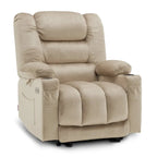 Fauteuil inclinable électrique chauffant et massant en tissu, 1 place – Marron foncé / Gris / Beige / Bleu, Moyen et Grand