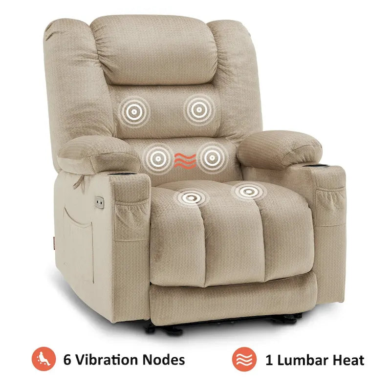 Fauteuil inclinable électrique chauffant et massant en tissu, 1 place – Marron foncé / Gris / Beige / Bleu, Moyen et Grand