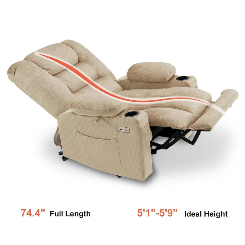 Fauteuil inclinable électrique chauffant et massant en tissu, 1 place – Marron foncé / Gris / Beige / Bleu, Moyen et Grand