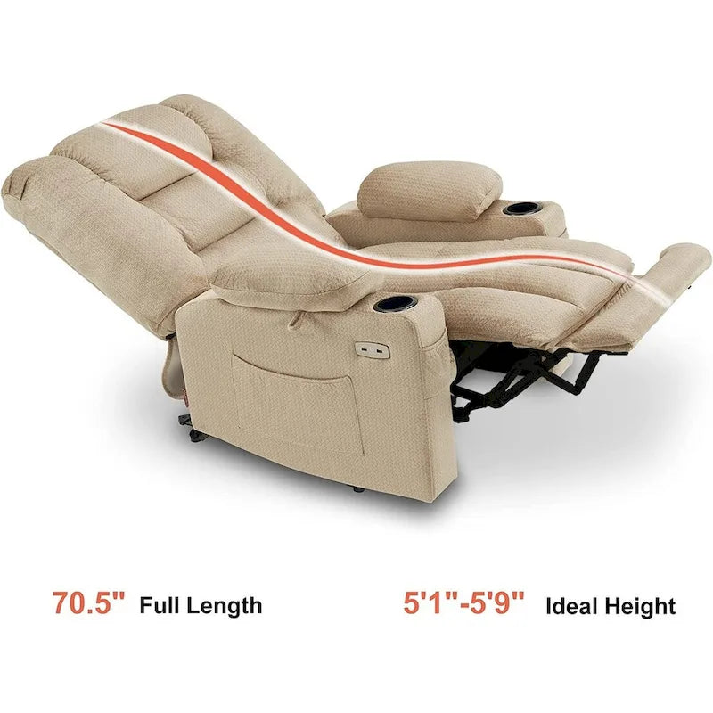 Fauteuil inclinable électrique chauffant et massant en tissu, 1 place – Marron foncé / Gris / Beige / Bleu, Moyen et Grand