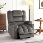 Fauteuil inclinable électrique chauffant et massant en tissu, 1 place – Marron foncé / Gris / Beige / Bleu, Moyen et Grand
