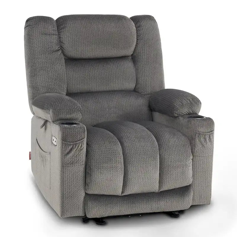 Fauteuil inclinable électrique chauffant et massant en tissu, 1 place – Marron foncé / Gris / Beige / Bleu, Moyen et Grand