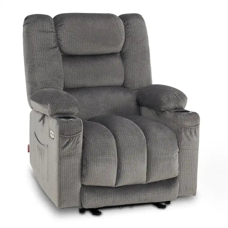 Fauteuil inclinable électrique chauffant et massant en tissu, 1 place – Marron foncé / Gris / Beige / Bleu, Moyen et Grand