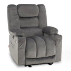 Fauteuil inclinable électrique chauffant et massant en tissu, 1 place – Marron foncé / Gris / Beige / Bleu, Moyen et Grand