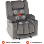 Fauteuil inclinable électrique chauffant et massant en tissu, 1 place – Marron foncé / Gris / Beige / Bleu, Moyen et Grand