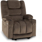 Fauteuil inclinable électrique chauffant et massant en tissu, 1 place – Marron foncé / Gris / Beige / Bleu, Moyen et Grand