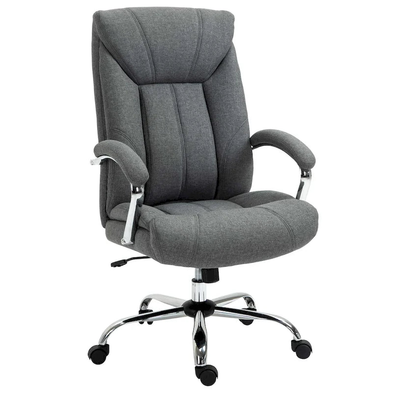 Chaise de bureau ergonomique pivotante à dossier haut noir/gris pour 1 personne, hauteur réglable, tissu lin