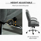 Chaise de bureau ergonomique pivotante à dossier haut noir/gris pour 1 personne, hauteur réglable, tissu lin