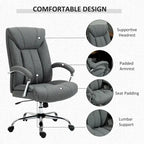Chaise de bureau ergonomique pivotante à dossier haut noir/gris pour 1 personne, hauteur réglable, tissu lin