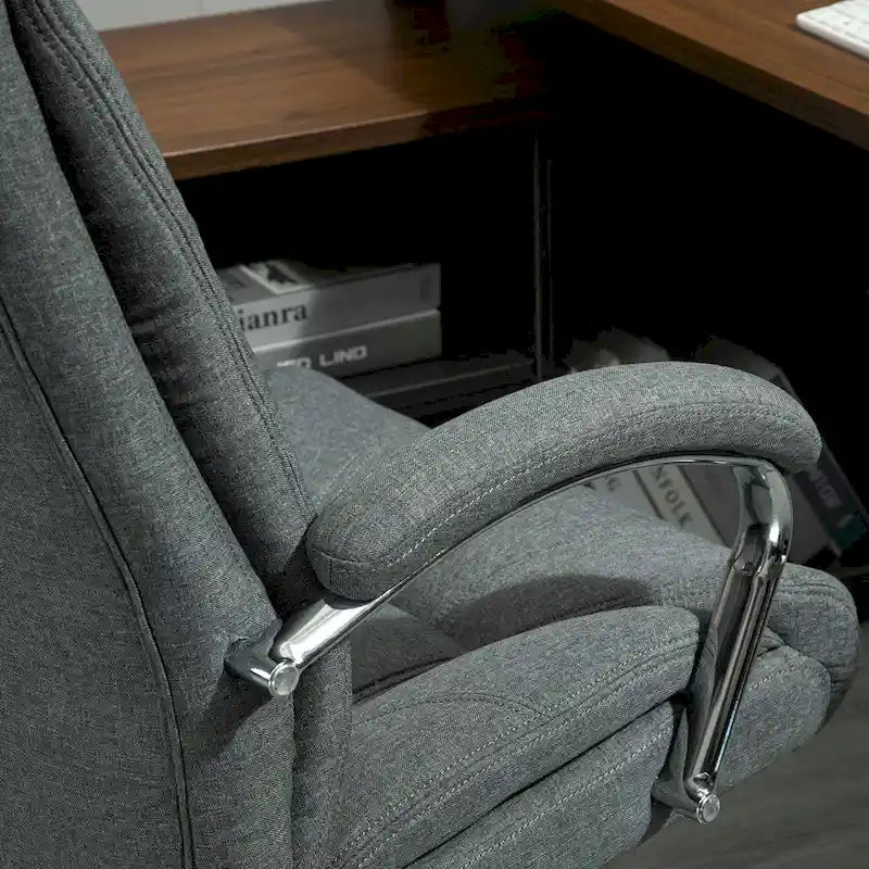 Chaise de bureau ergonomique pivotante à dossier haut noir/gris pour 1 personne, hauteur réglable, tissu lin
