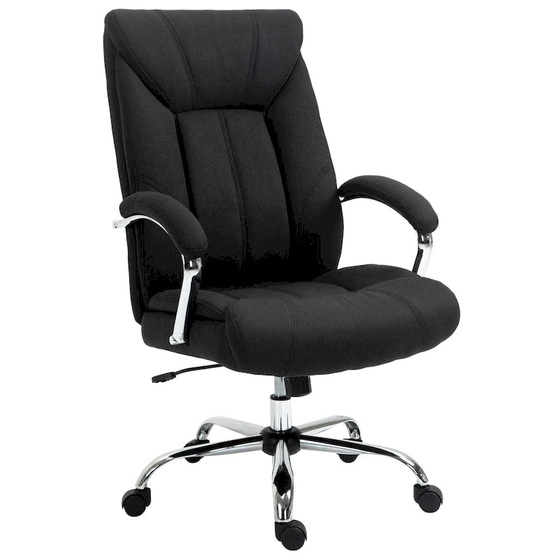 Chaise de bureau ergonomique pivotante à dossier haut noir/gris pour 1 personne, hauteur réglable, tissu lin