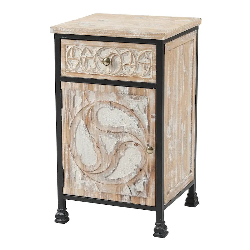 Table de chevet de ferme marron avec 1 tiroir et un meuble, simple