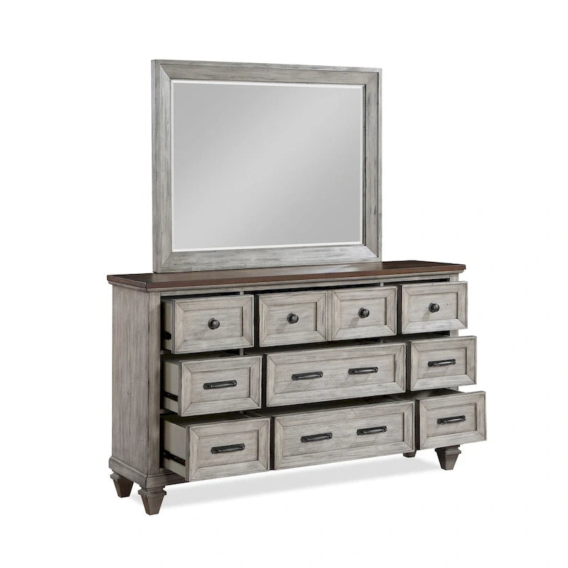 Ensemble de chambre 5 pièces crème et marron – Grand lit / Très grand lit / Très grand lit californien
