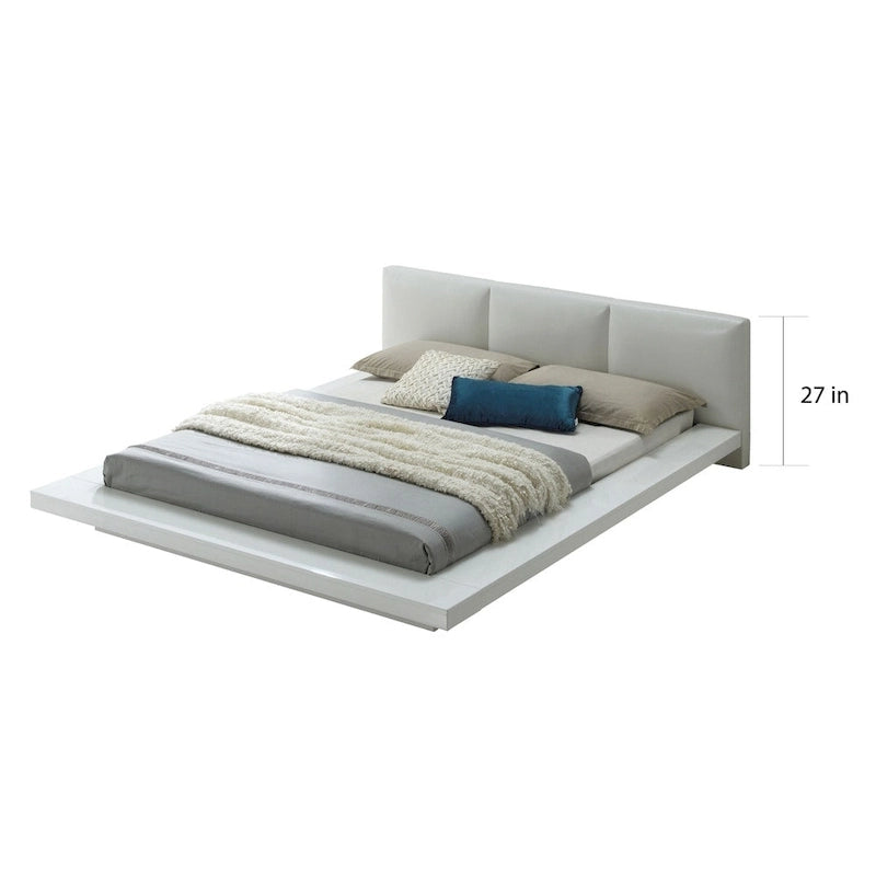 Lit plateforme bas en similicuir blanc – Grand lit double / Très grand lit double / Très grand lit double californien