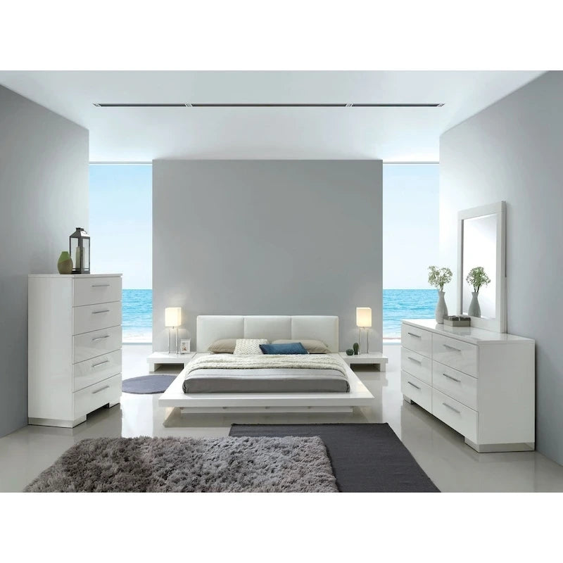Lit plateforme bas en similicuir blanc – Grand lit double / Très grand lit double / Très grand lit double californien