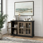 Meuble buffet 46W avec portes vitrées – Frêne noir/blanc vintage, 2 options de couleurs